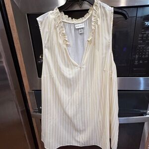 Ava & Viv Womens 2X Yellow White Striped Ruffle V-Neck Sleeveless Blouse FR7085
